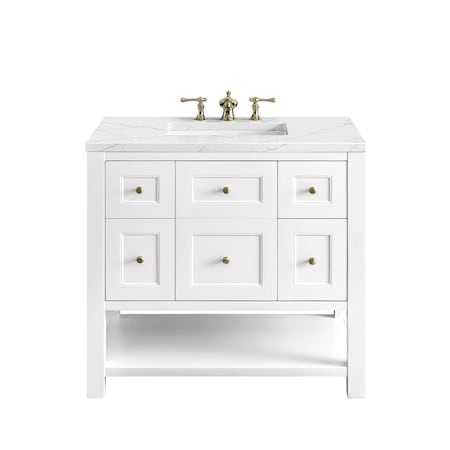 James Martin Vanities Breckenridge 36in Single Vanity, Bright White w/ 3 CM Ethereal Noctis Top 330-V36-BW-3ENC